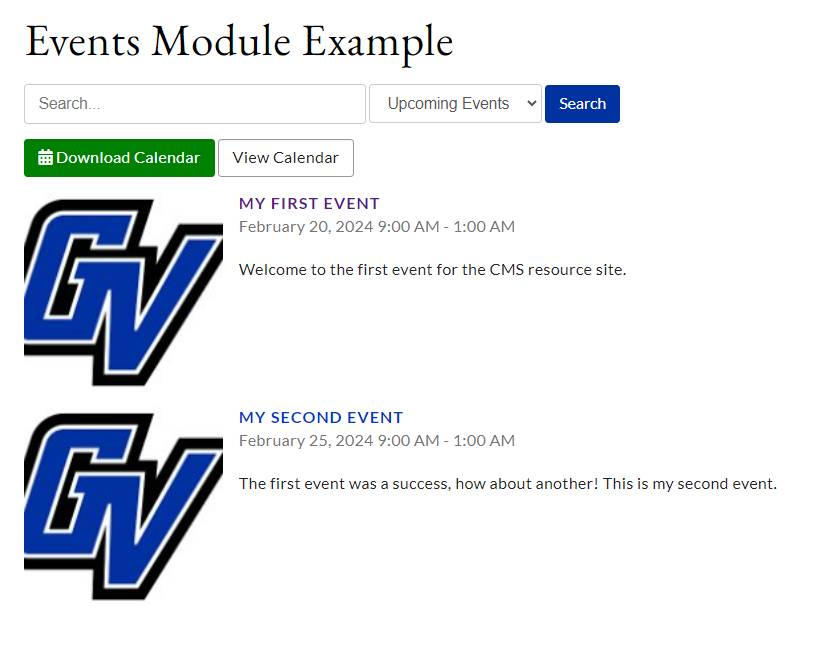 events module example on gvsu.edu